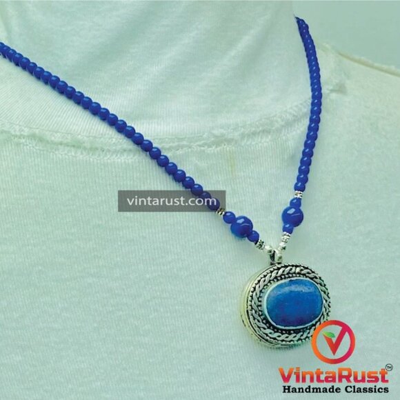 Lapis Lazuli Necklace, Big Stone Pendant Necklace, Gemstone Jewelry - Picture 3 of 11